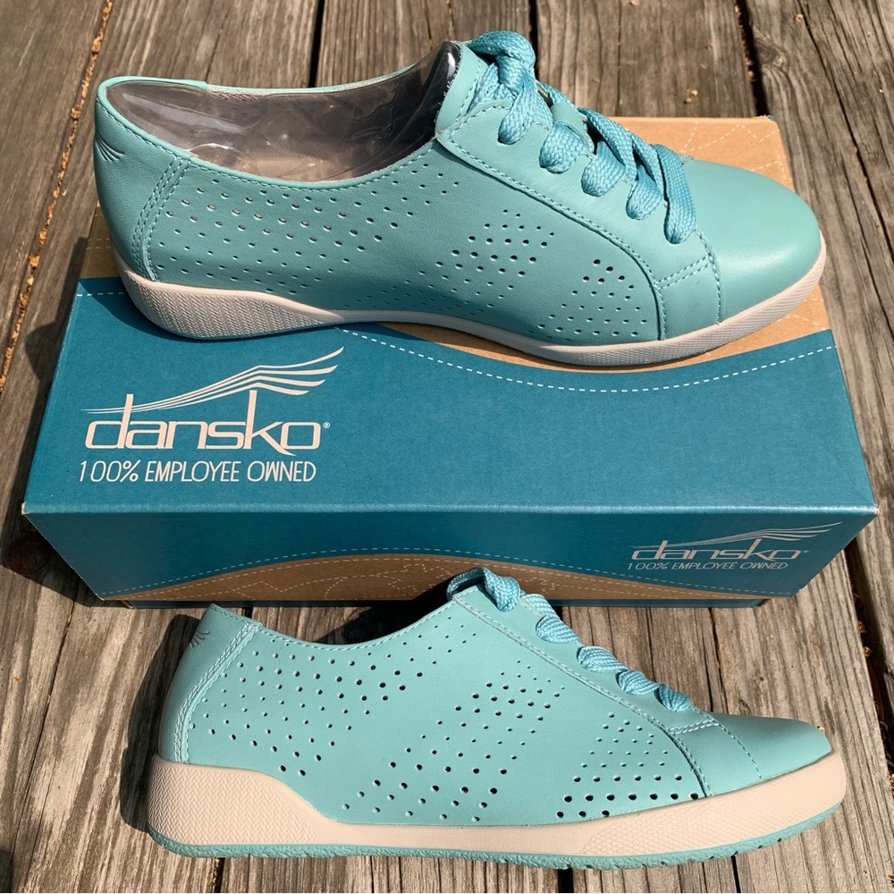 Dansko Orli  Nappa teal green blue leather fashion sneaker 37 6.5. New in box